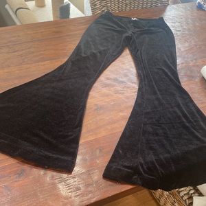 Black Velvet High Waist Stretchy Flare Pants - Size Small/Medium - Wide Leg